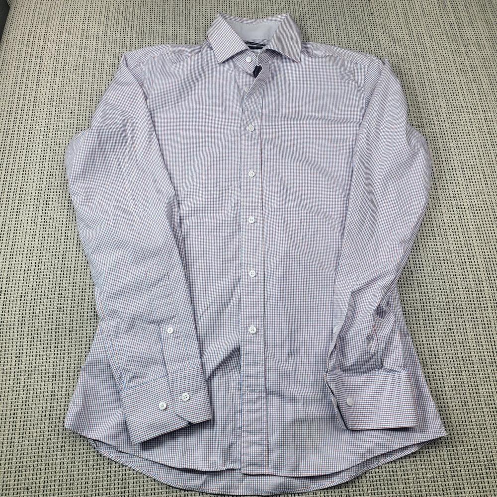 Indochino Dress Shirt Mens M‎ White Red Blue Check Slim Fit Long Sleeve Business